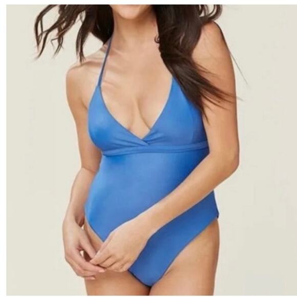 Andie Swim The Lagos One Piece Halter Swimsuit Blue NWT - Picture 1 of 8